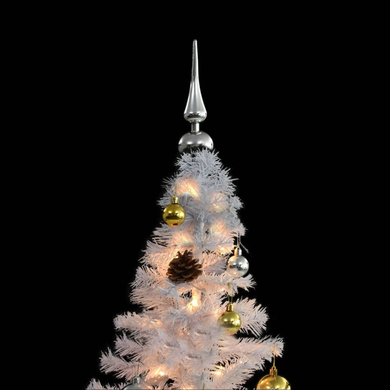 Vidaxl Árbol De Navidad Preiluminado Con Luces Y Bolas Blanco 150 Cm_5