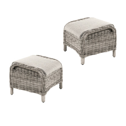 Pack 2 Reposapies Para Exterior, Comodos, Aluminio Y Ratán Sintético Redondo, Color Gris Claro, Reposapies:59x53x46_0