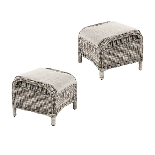 Pack 2 Reposapies Para Exterior, Comodos, Aluminio Y Ratán Sintético Redondo, Color Gris Claro, Reposapies:59x53x46_0