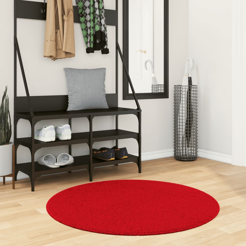 Alfombra De Pelo Corto Suave Lavable Huarte Rojo Ø 100 Cm / Vetonek_3