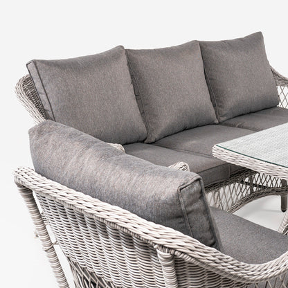 Conjunto Sofás De Jardín, Mesa Centro 140 Cm, 2 Butacas Y 1 Sofá 3 Plazas, Color Gris, Aluminio Y Rattán Sintético Abierto Redondo, 5 Plazas_3