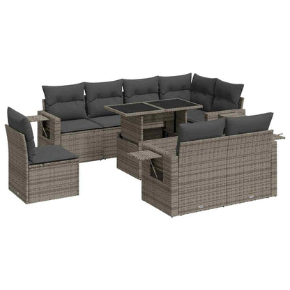 Set De Sofás De Jardín Con Cojines 9 Pzas Ratán Sintético Gris / Vetonek_1