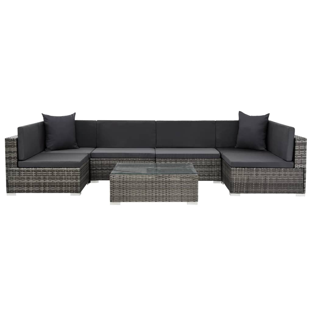 Vidaxl Set De Muebles De Jardín 7 Pzas Y Cojines Ratán Sintético Gris_1