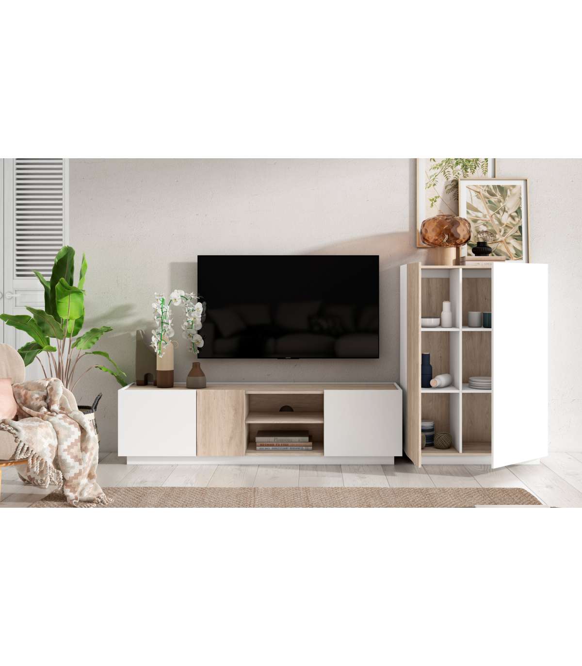 Mueble Para Tv Celia Acabado Blanco/sahara, 48cm(alto) 180cm(ancho) 41.6cm(largo)_5