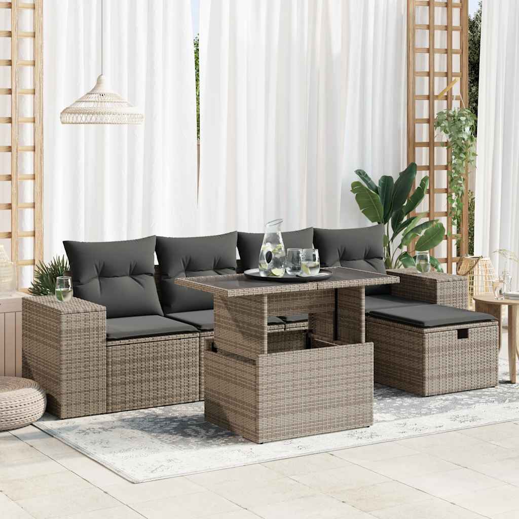 Set De Muebles De Jardín 6 Pzas Y Cojines Ratán Sintético Gris / Vetonek_2