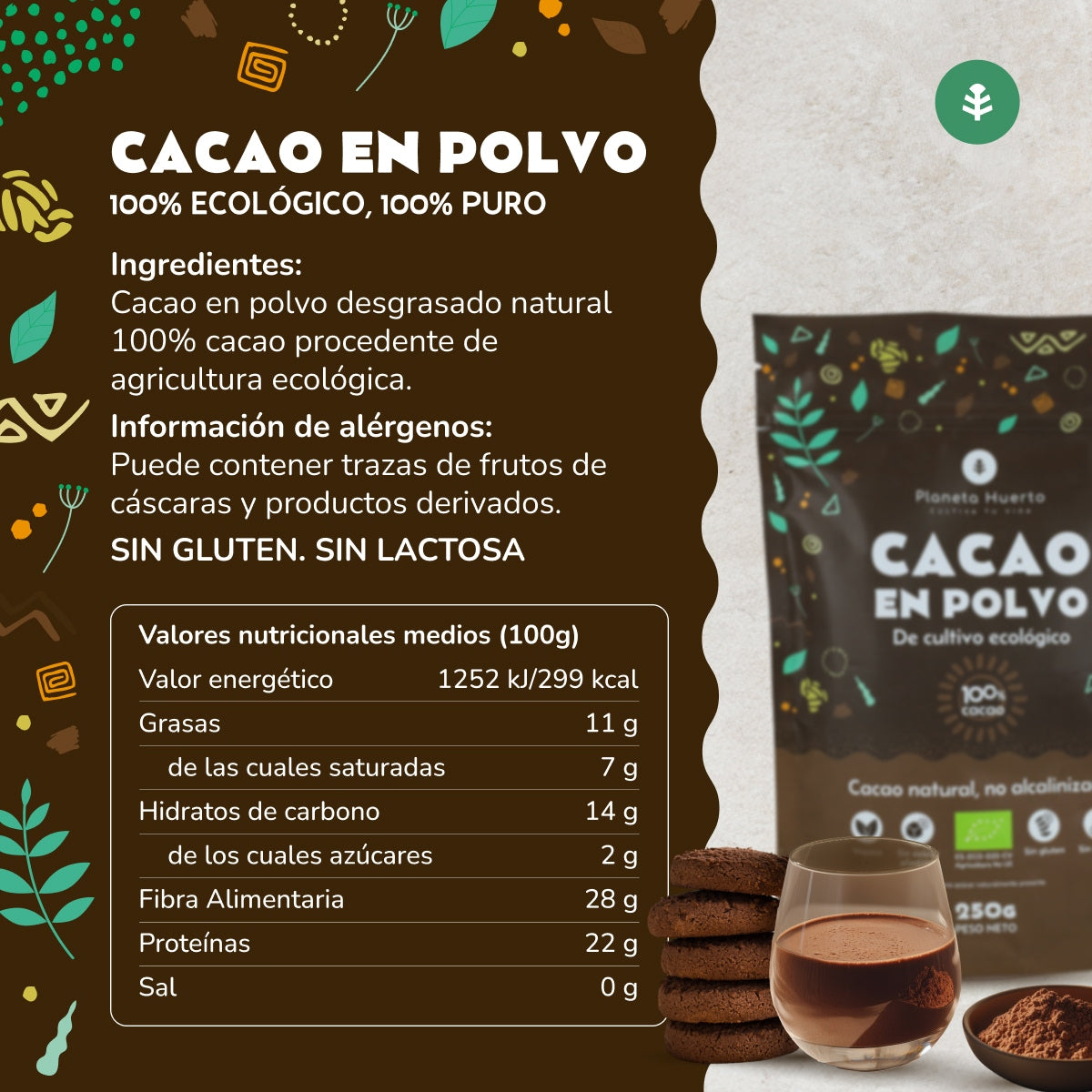 Cacau em Pó Biológico Planeta Huerto 250 g