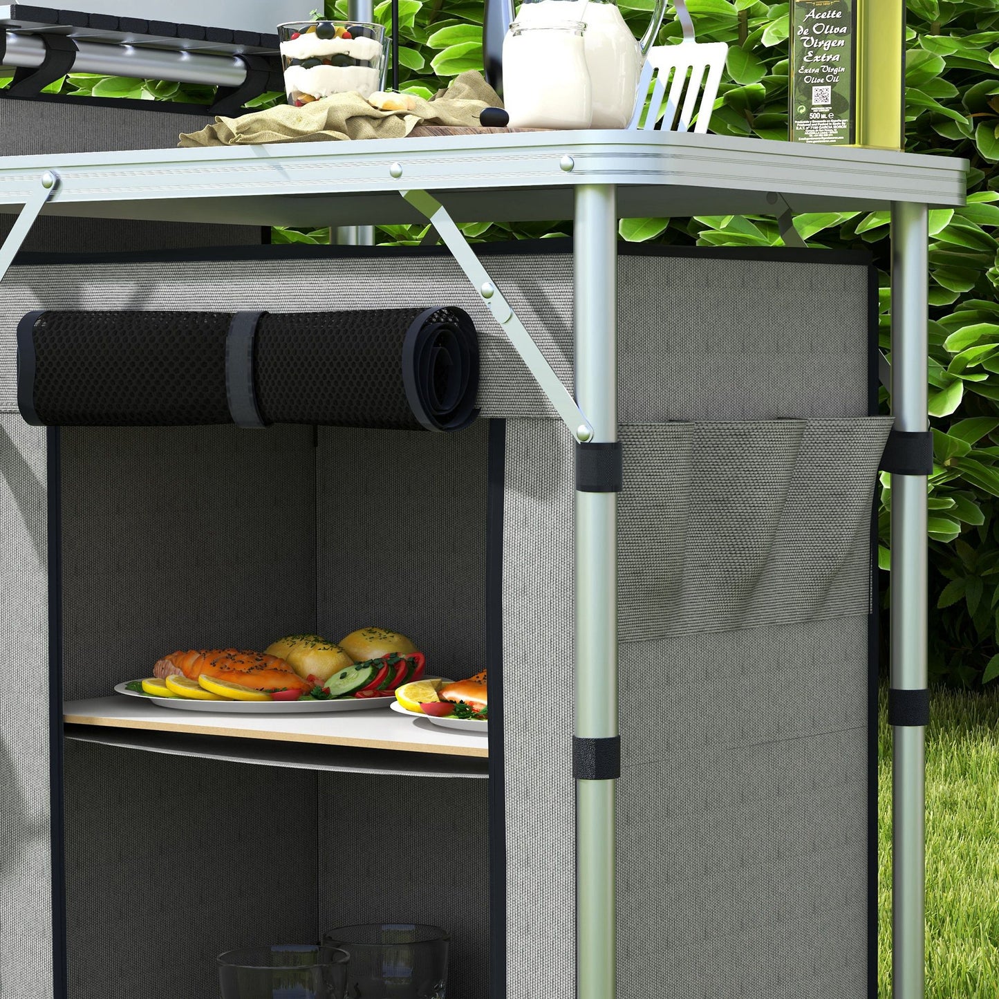 Outsunny Mueble De Cocina Para Camping Con 3 Mesas 172x48x130 Cm Gris_4