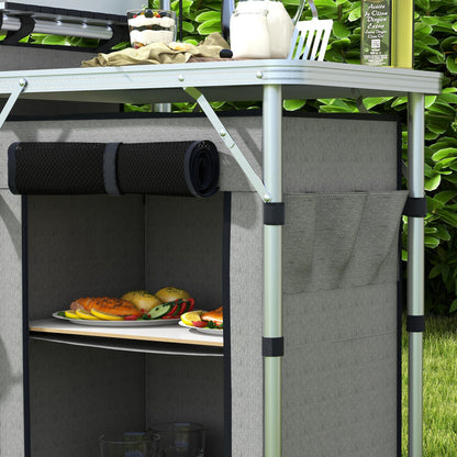 Outsunny Mueble De Cocina Para Camping Con 3 Mesas 172x48x130 Cm Gris_4