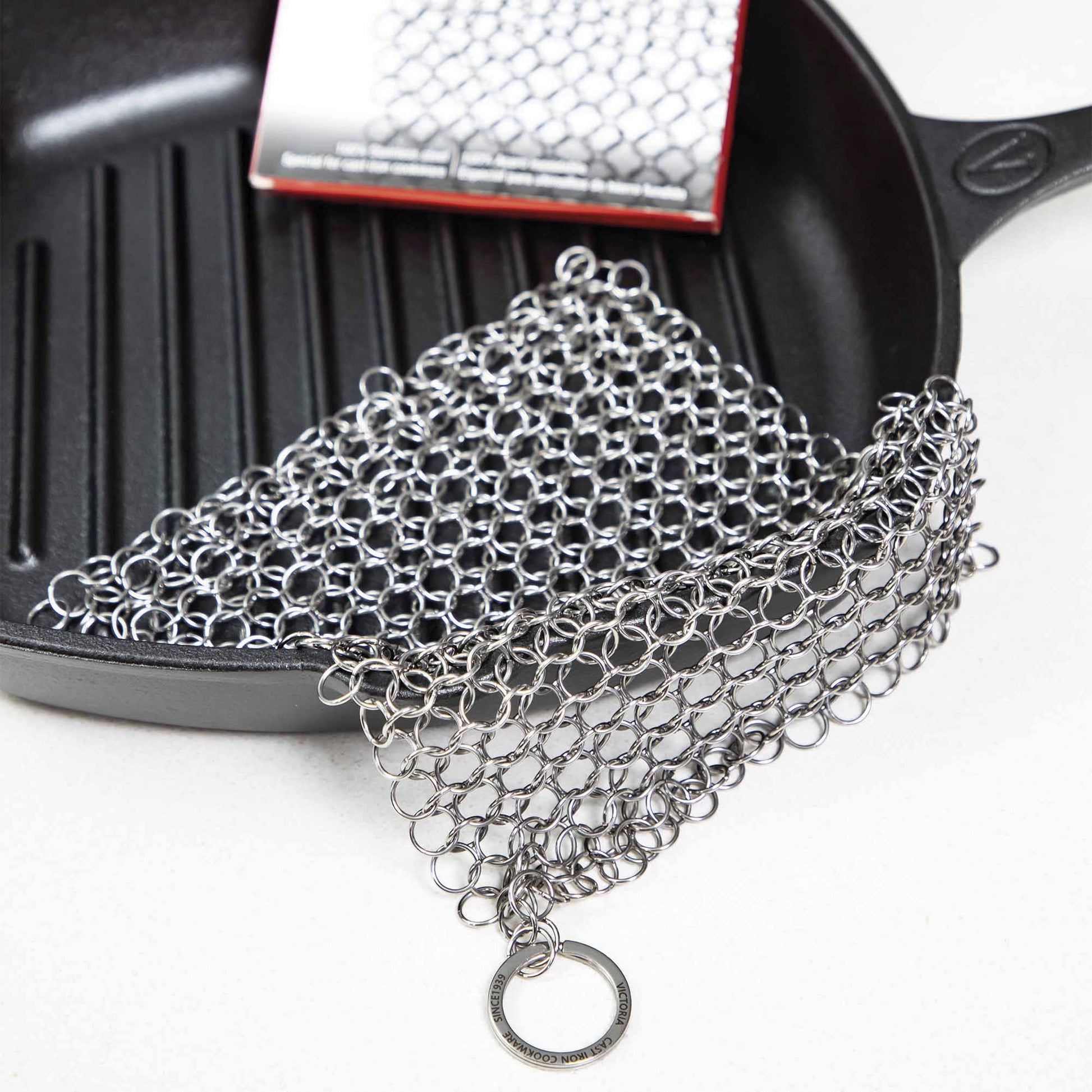Victoria Limpiador Para Hierro Fundido, Estropajo Cota De Malla De Acero Inoxidable, Chainmail Scrubber, 32210_4