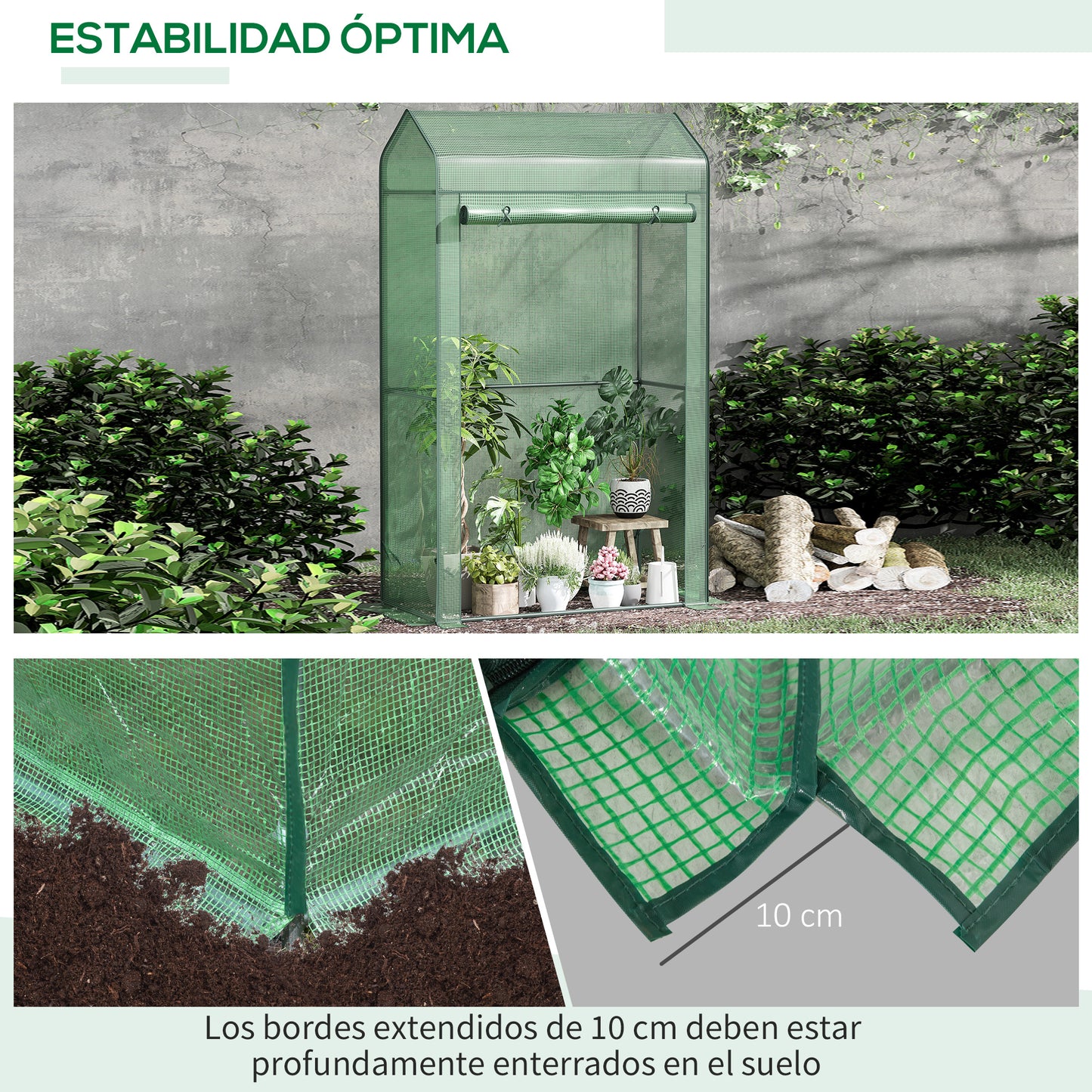 Outsunny Invernadero Jardín Con Puerta Enrollable Cultivos Plantas 100x51x170 Cm_5