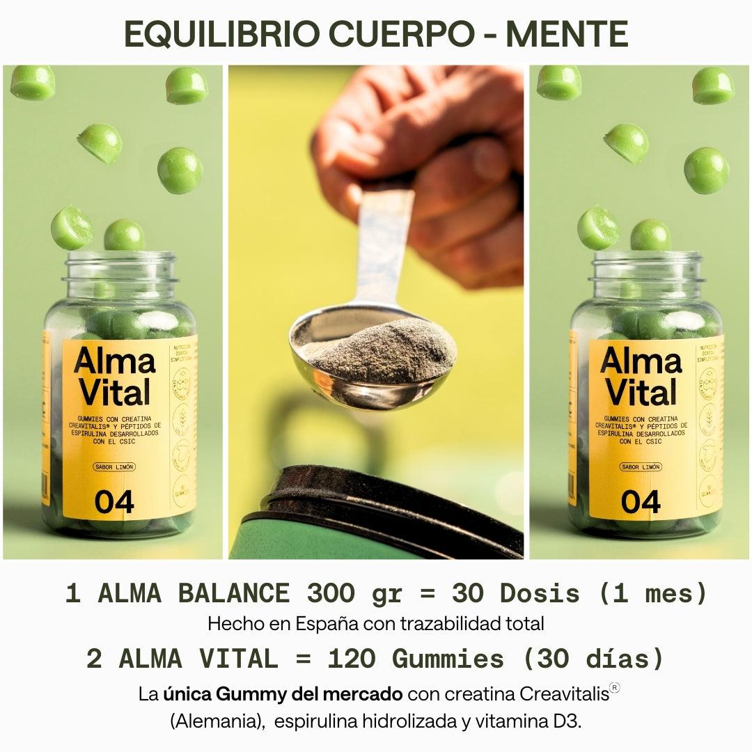 Alma® Batido Diario Con Espirulina Y Vitaminas 300g Y 120 Gominolas De Creatina Creavitalis® Vitamina D3 Y Espirulina_1