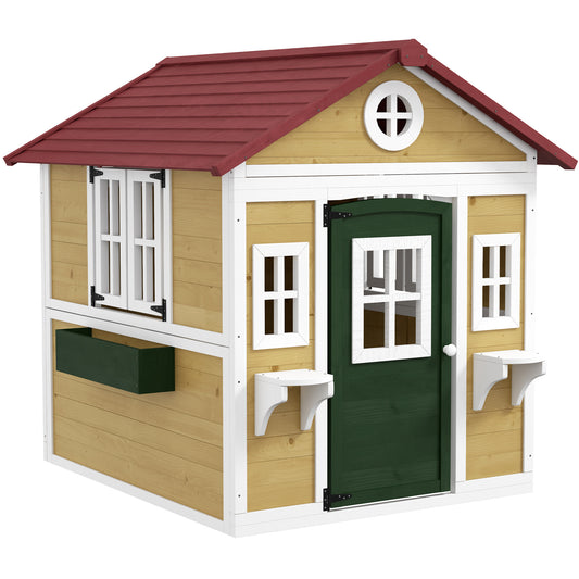 Outsunny Casa De Jardín Infantil Con Jardineras 114x126,4x135 Cm Natural_0