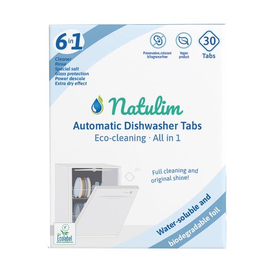 Pastilhas ecológicas Natulim 6 em 1 para máquina de lavar loiça, 30 unidades