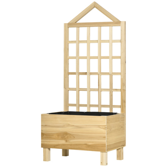 Outsunny Jardinera De Madera Con Enrejado Con Tela No Tejida 60x43x147cm Natural_0