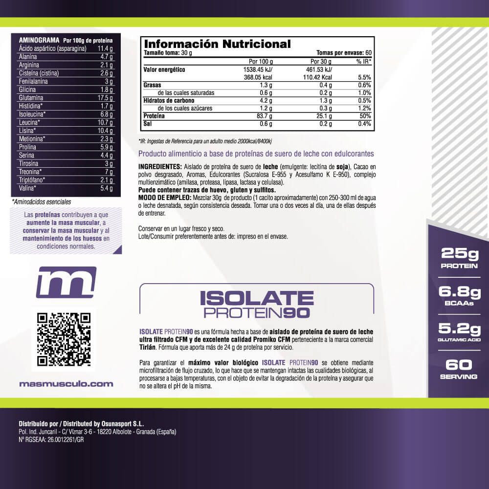 Isolate 90 Cfm - 1,8 Kg - Chocolate Con Leche - Aumenta La Masa Muscular - Masmusculo_4