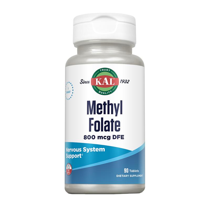 Suplemento alimentar de metilfolato 800 mcg - 90 comprimidos. Adequado para veganos.