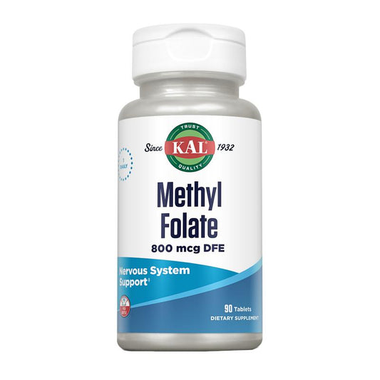 Suplemento alimentar de metilfolato 800 mcg - 90 comprimidos. Adequado para veganos.