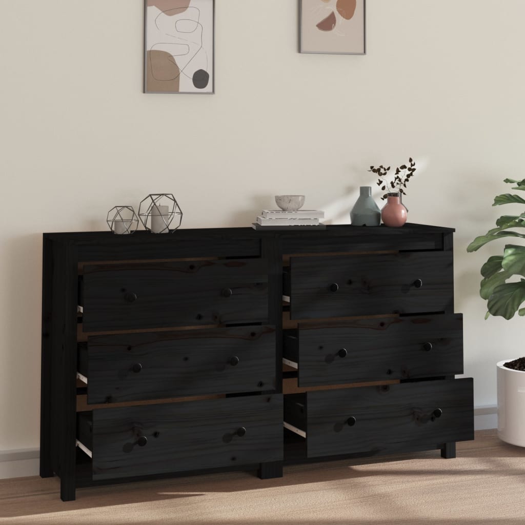 Aparador De Madera Maciza De Pino Negro 140x35x80 Cm_2