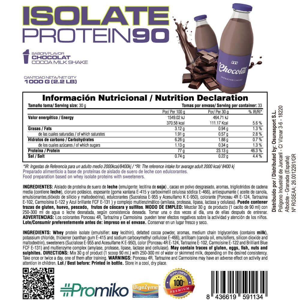 Isolate 90 Cfm - 1kg - Batido Chocolat - Aumenta La Masa Muscular - Masmusculo_4