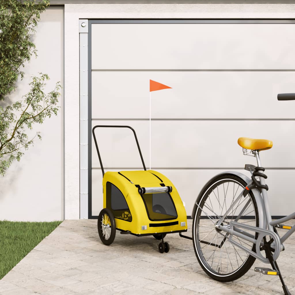 Remolque De Bicicleta Mascotas Hierro Tela Oxford Amarillo_1