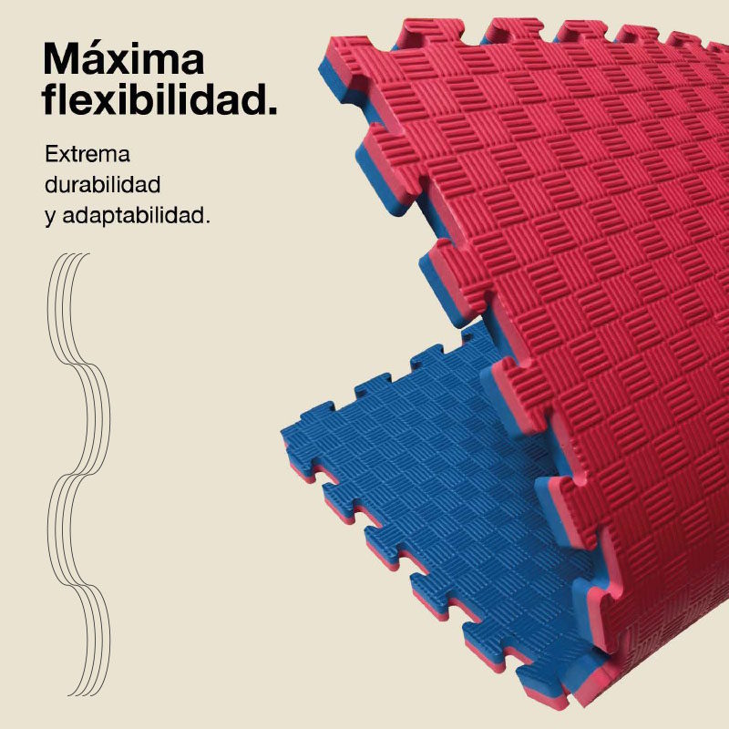 Jowy Tatami Puzzle 2cm 100x100cm, Pack 4 Unidades – Superficie 5 Líneas Rojo/azul_5