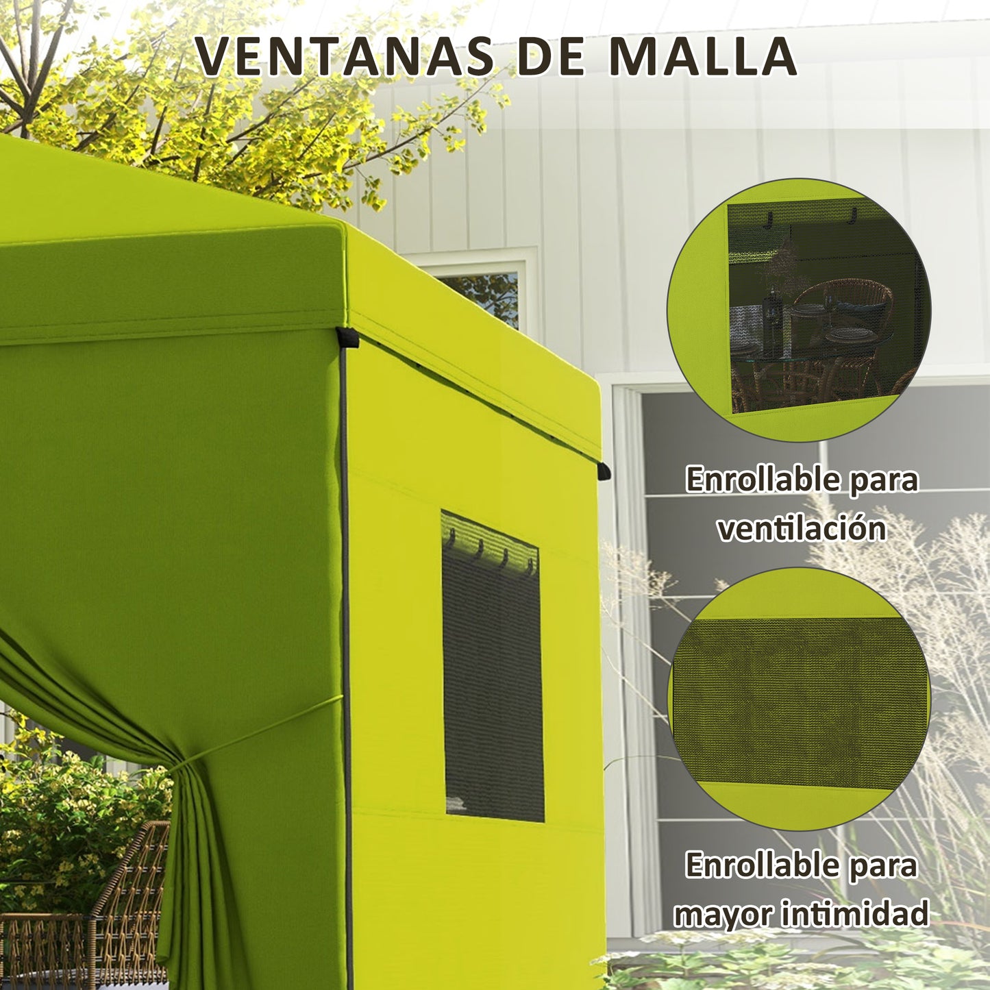 Outsunny Carpa Plegable 3x3 M Con 4 Paredes Laterales Altura Ajustable Verde_5