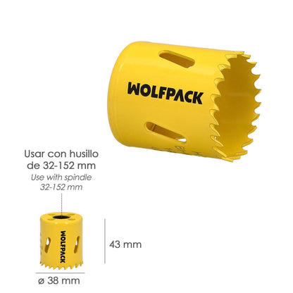 Corona Sierra Bimetal Ø 38 Mm. Templado Termico, Base Reforzada. Corona Madera, Broca Agujeros Madera, Acero, Hierro, Plasticos