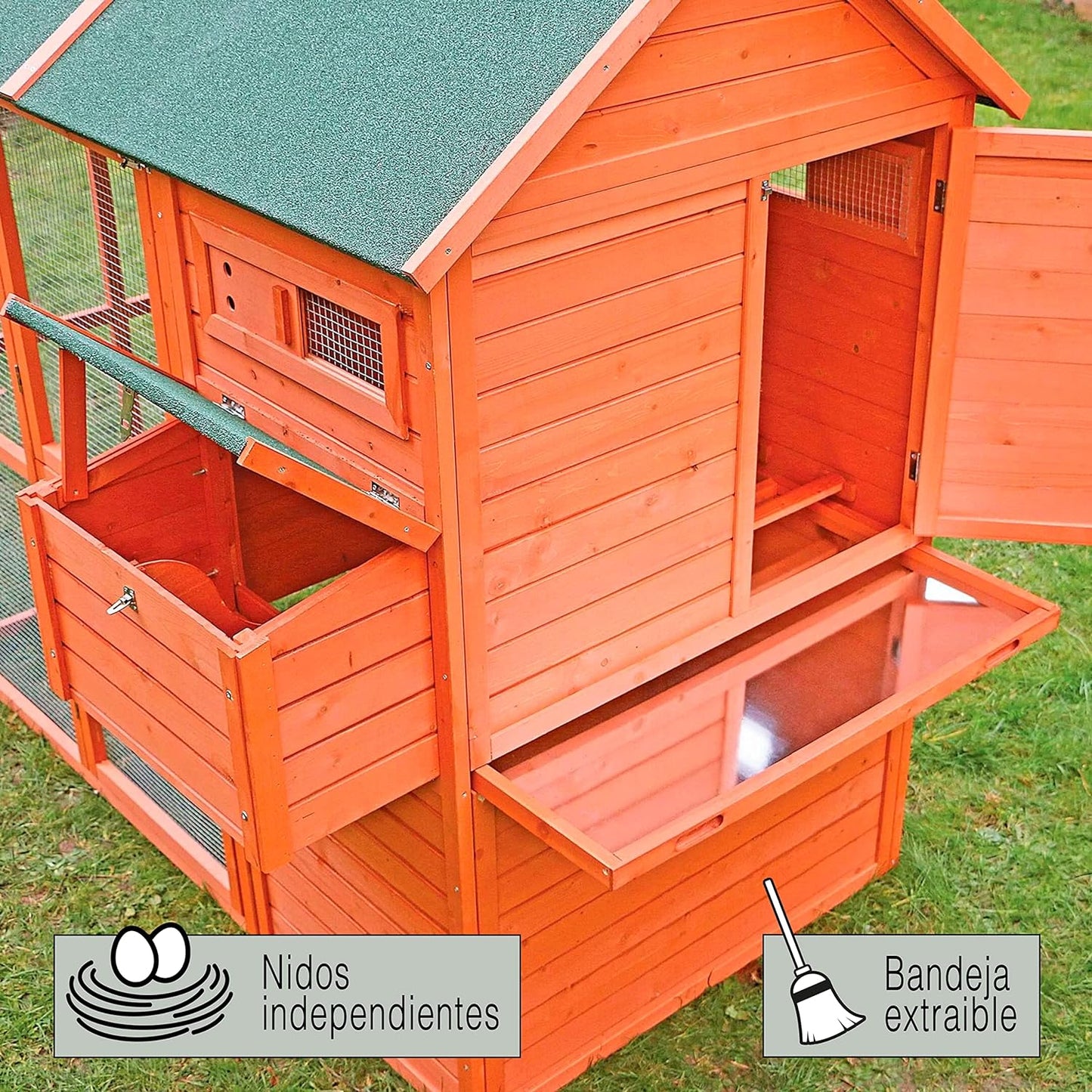 Gallinero Gran Capacidad Helsinki - Gallinero Exterior Para 7-9 Gallinas - Refugio Y Voladero - Bandeja Extraíble_2