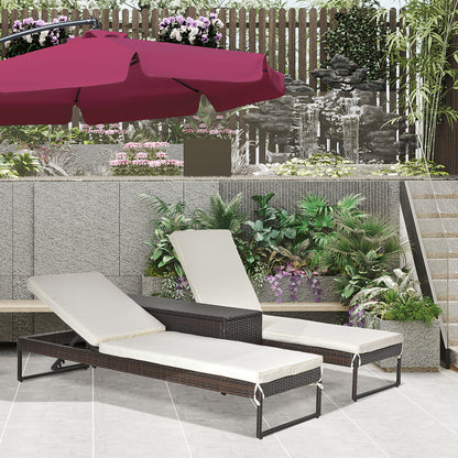 Outsunny Conjunto De 2 Tumbonas De Terraza Con Mesa Ratán 195x60x86 Cm Marrón_1