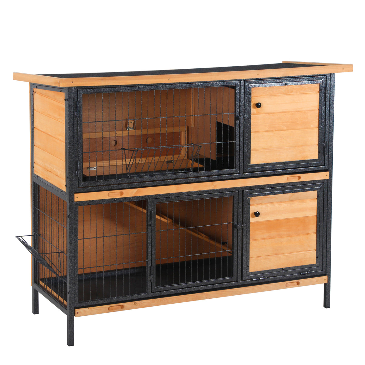 Conejera De Exterior Pawhut Madera De Abeto, Metal Madera Natural Y Negro 122x50x101 Cm_0