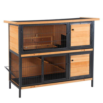 Conejera De Exterior Pawhut Madera De Abeto, Metal Madera Natural Y Negro 122x50x101 Cm_0