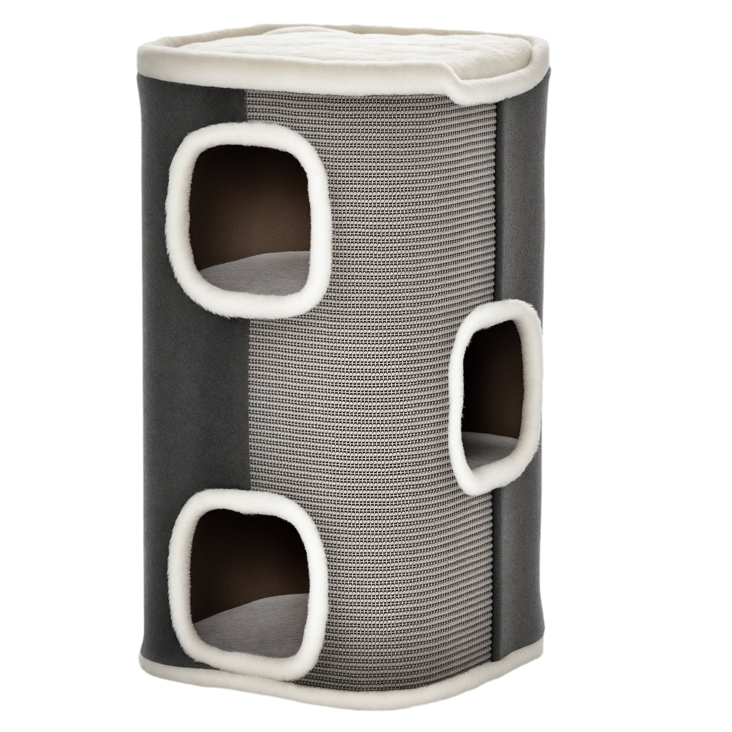 Pawhut Barril Rascador Para Gatos 74 Cm Con 3 Cuevas De Sisal Felpa Y Plataforma_0