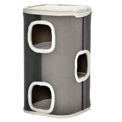 Pawhut Barril Rascador Para Gatos 74 Cm Con 3 Cuevas De Sisal Felpa Y Plataforma_0
