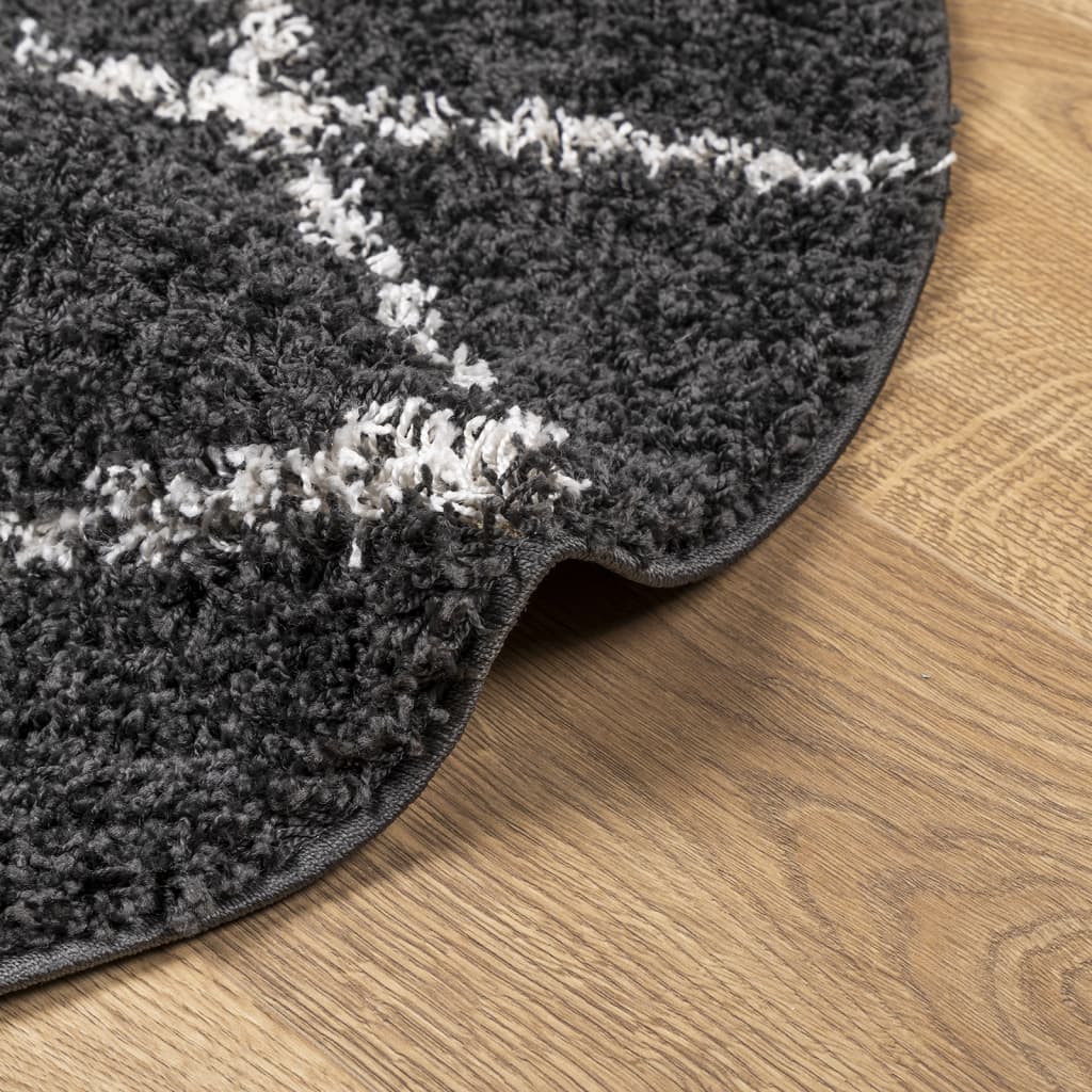 Alfombra De Pelo Largo Moderna Pamplona Negro Y Crema Ø 280 Cm / Vetonek_1