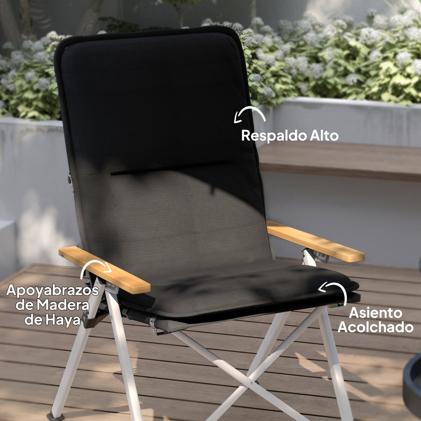 Outsunny 2 Sillas De Camping Plegables De Aluminio Con Respaldo Ajustable Negro_5