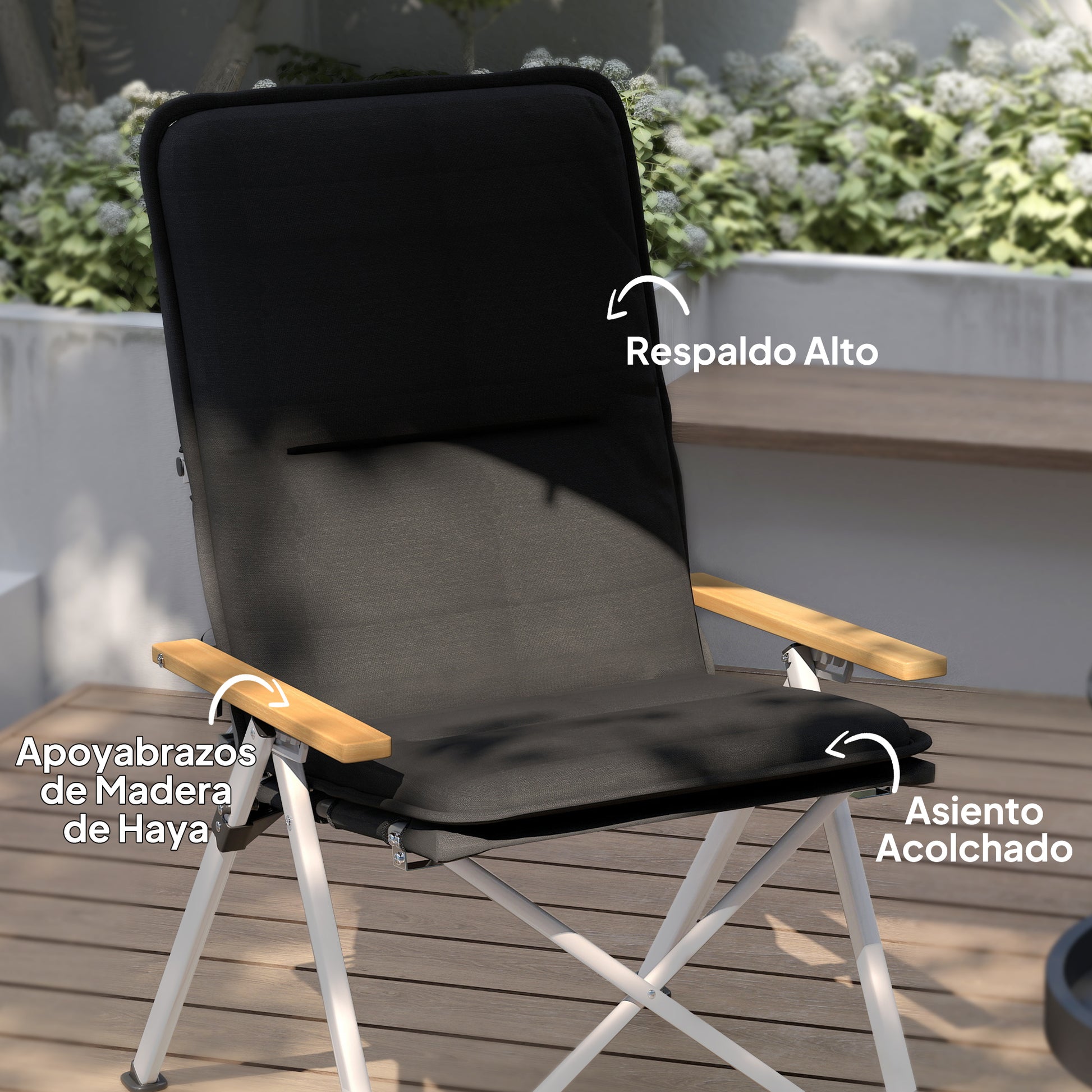 Outsunny 2 Sillas De Camping Plegables De Aluminio Con Respaldo Ajustable Negro_5