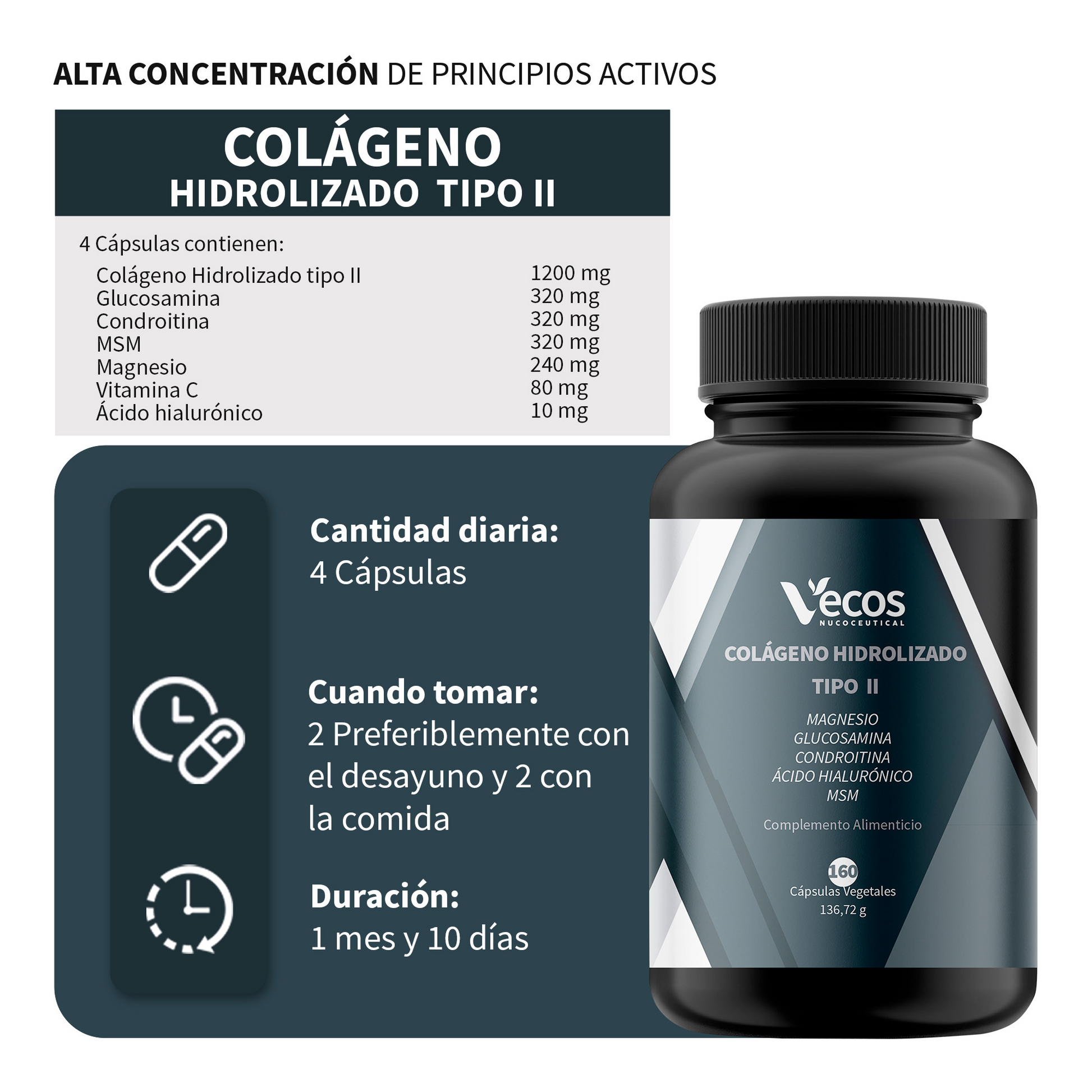 Colágeno Tipo II VECOS (160 cápsulas) | Dolor, Rigidez y Movilidad de Articulaciones | Glucosamina, Condroitina, MSM_2