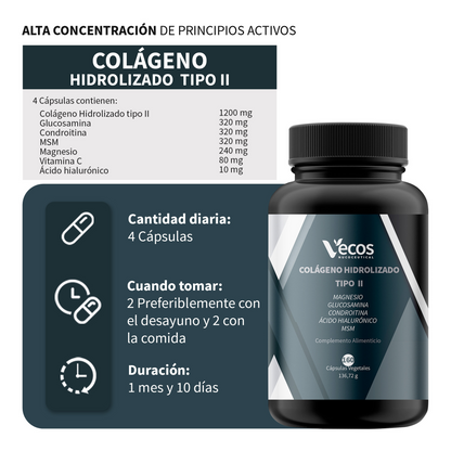 Colágeno Tipo II VECOS (160 cápsulas) | Dolor, Rigidez y Movilidad de Articulaciones | Glucosamina, Condroitina, MSM_2