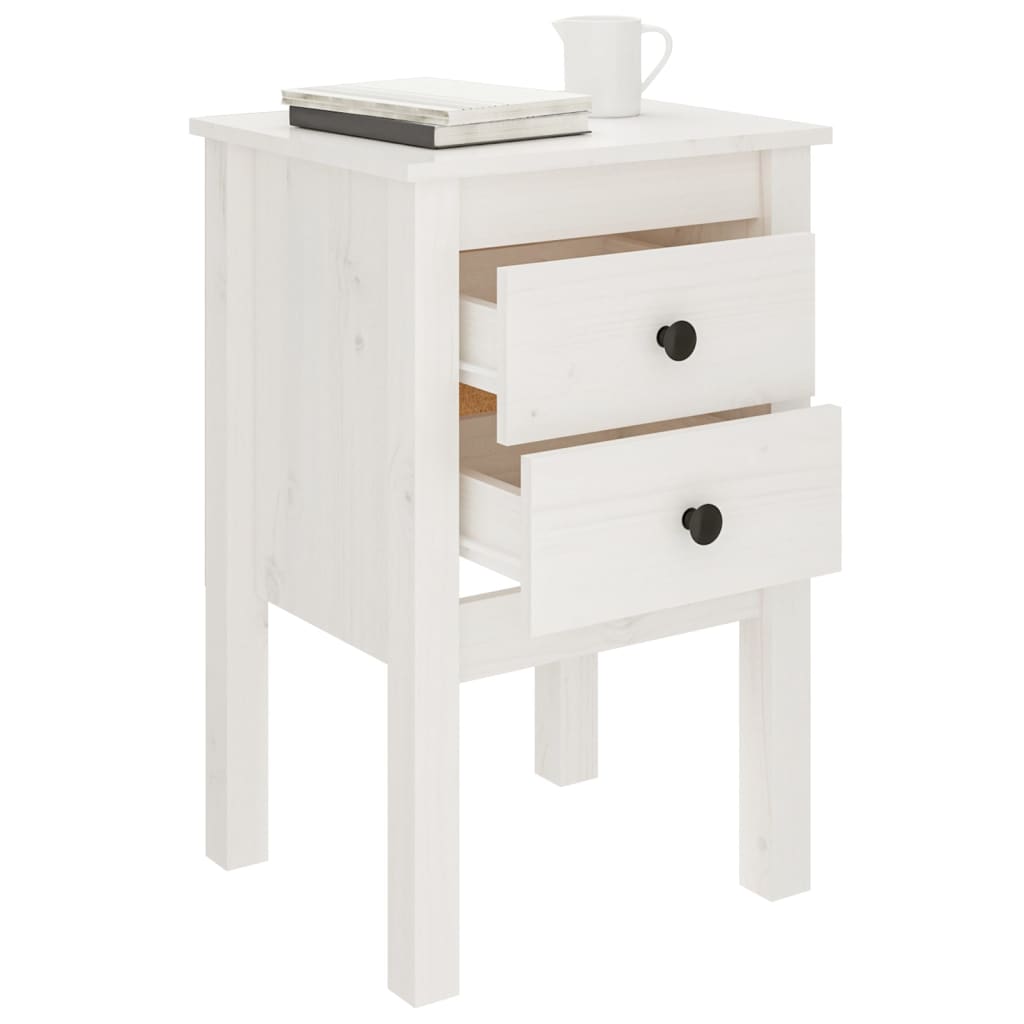 Mesita De Noche Madera Maciza De Pino Blanco 40x35x61,5 Cm_2