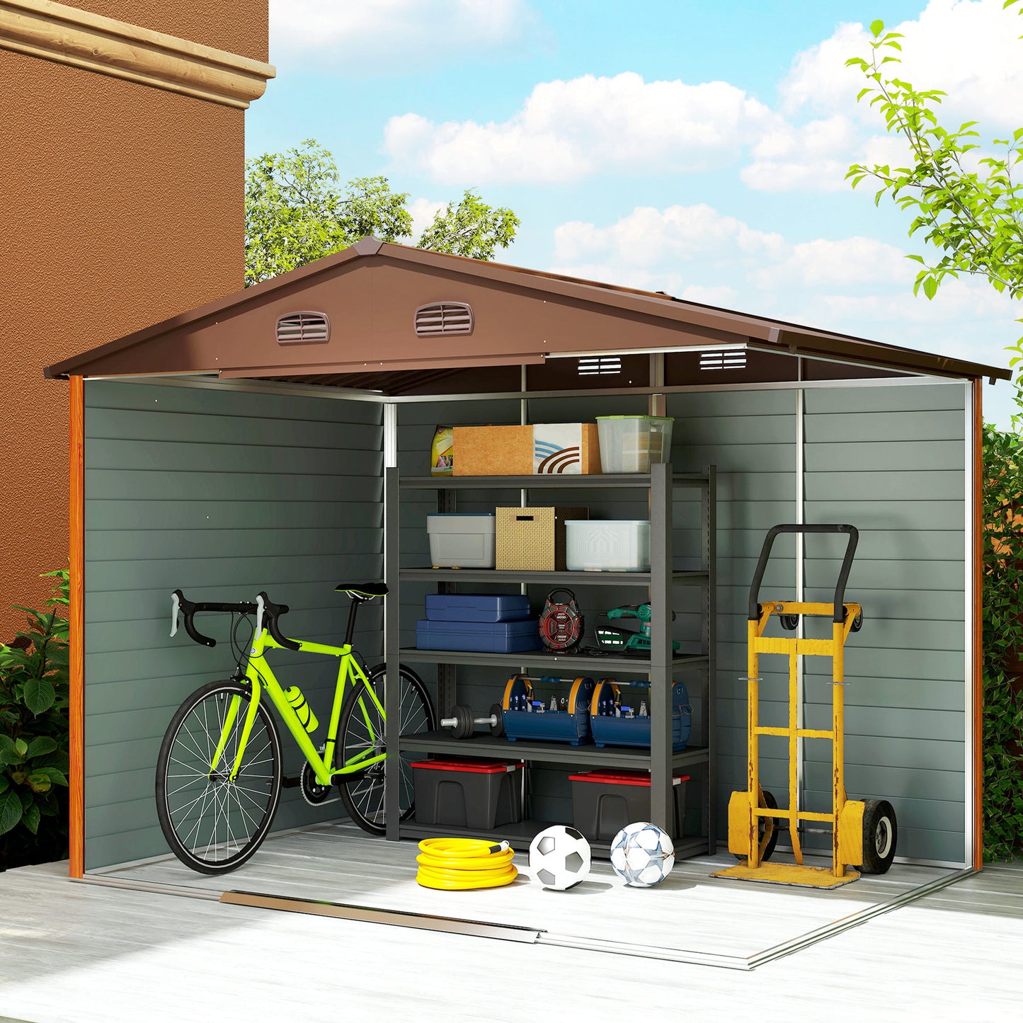 Outsunny Cobertizo De Jardín Exterior Con 2 Puertas 4,84m² 278x195x215cm Natural_4