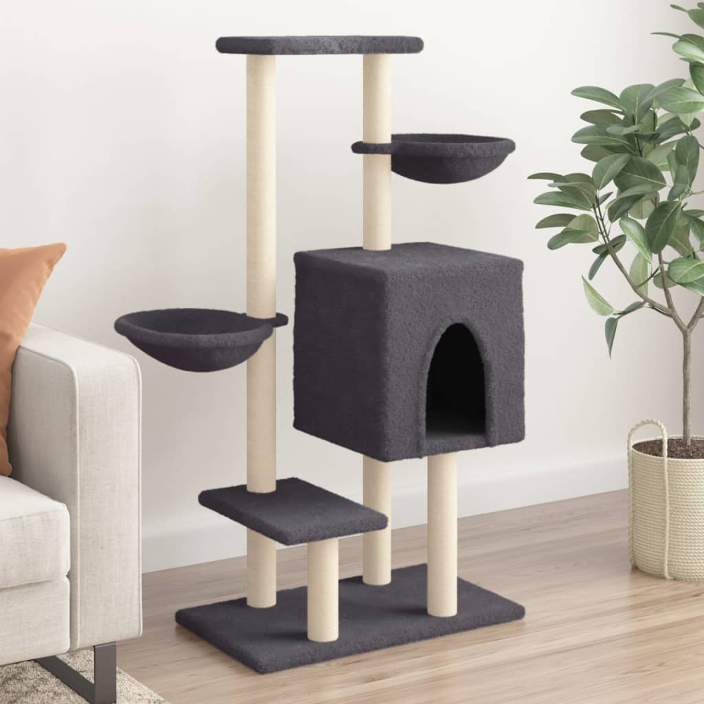 Rascador Para Gatos Con Postes De Sisal Gris Oscuro 117 Cm_1
