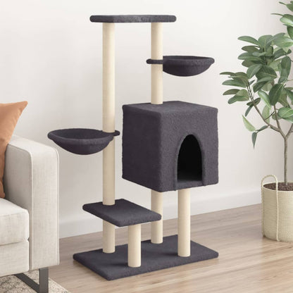 Rascador Para Gatos Con Postes De Sisal Gris Oscuro 117 Cm_1