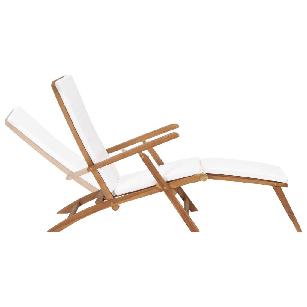 Vidaxl Tumbona Con Cojín Blanco Crema Madera Maciza De Teca_1