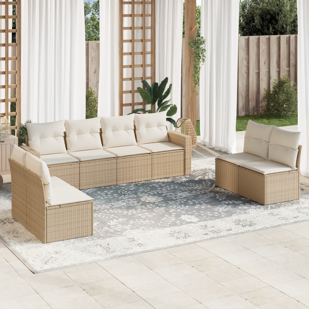 Juego De Sofás De Jardín Con Cojines Beige 8 Pzas Ratán Pe / Vetonek_1