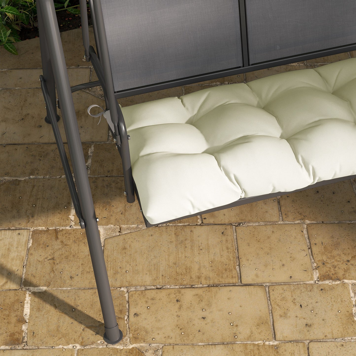 Outsunny Cojín Para Banco 128x48x8 Cm Con 2 Cordones Impermeable Crema_3