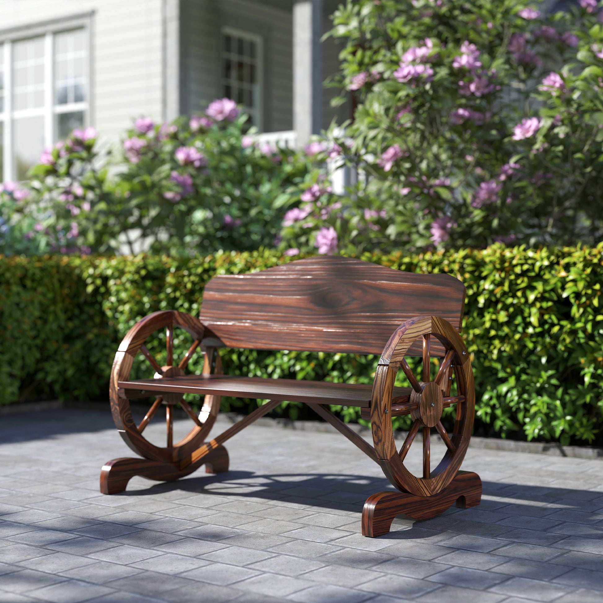 Outsunny Banco De Jardín De Madera Reposabrazos En Forma De Rueda Carga 240 Kg_3