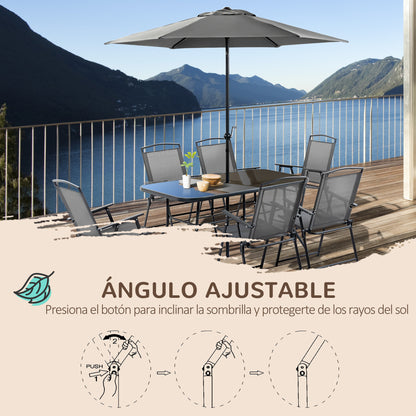 Outsunny Muebles Muebles De Jardín 6 Sillas Plegables Mesa Sombrilla Inclinable_5