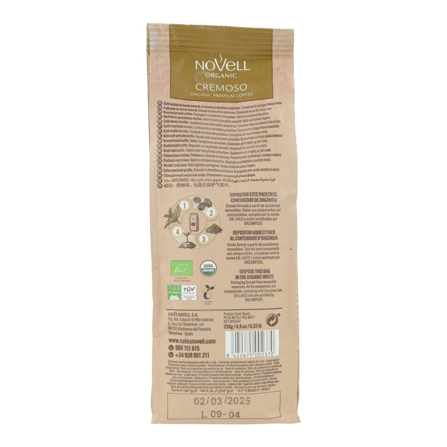 Café biológico cremoso moído 250g