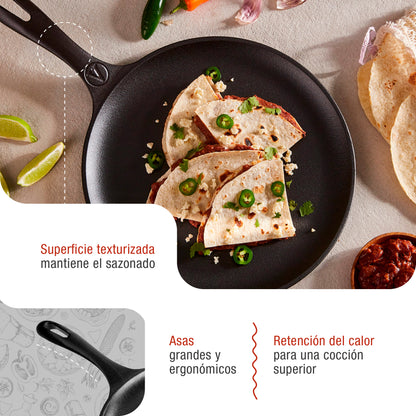 Victoria Plancha Cocina Inducción Comal Hierro Fundido Esmaltado, Pizza Tortillas 26,6cm Fuego, Barbacoa, 34504, Negro_2