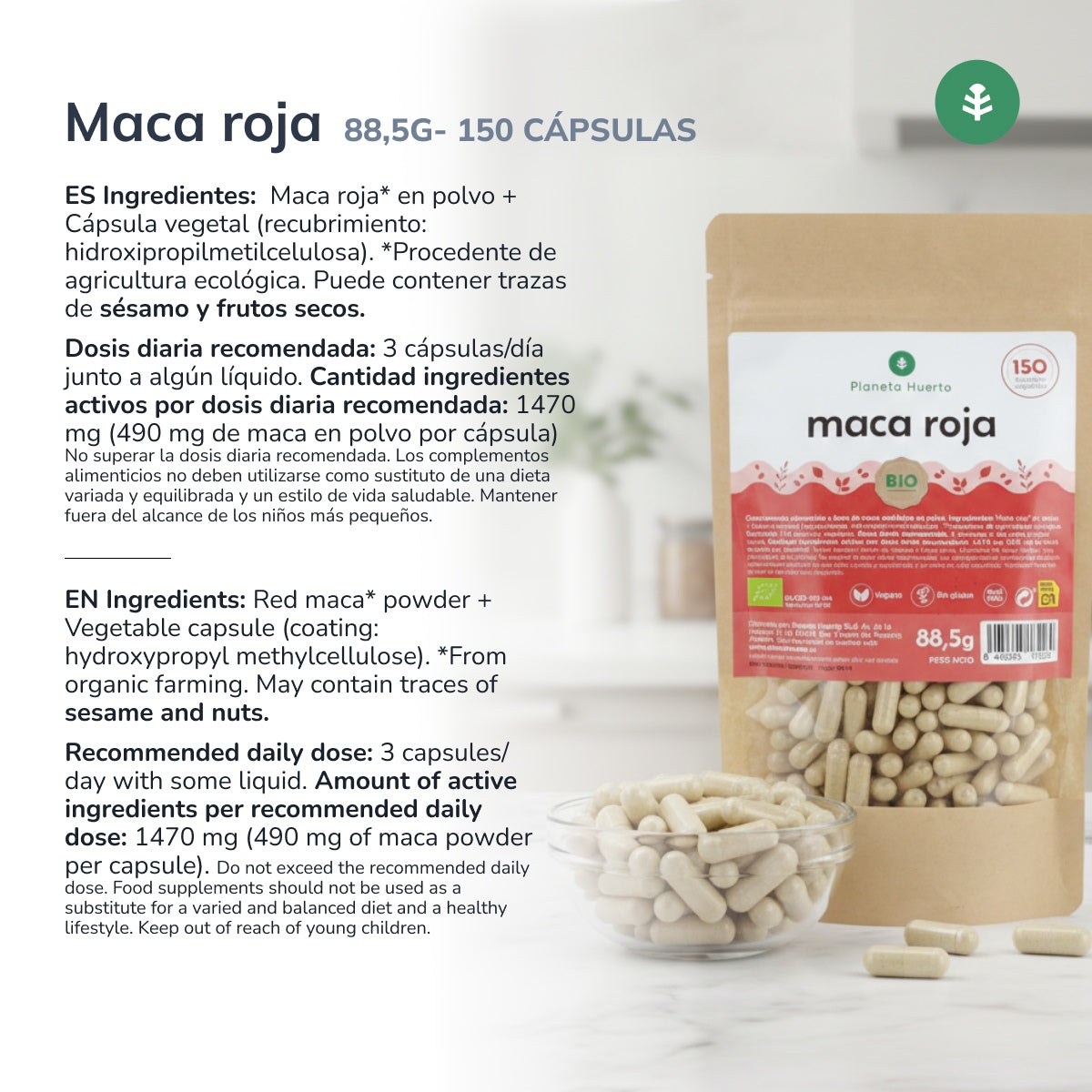 BIO Red Maca Planeta Huerto 150 cápsulas